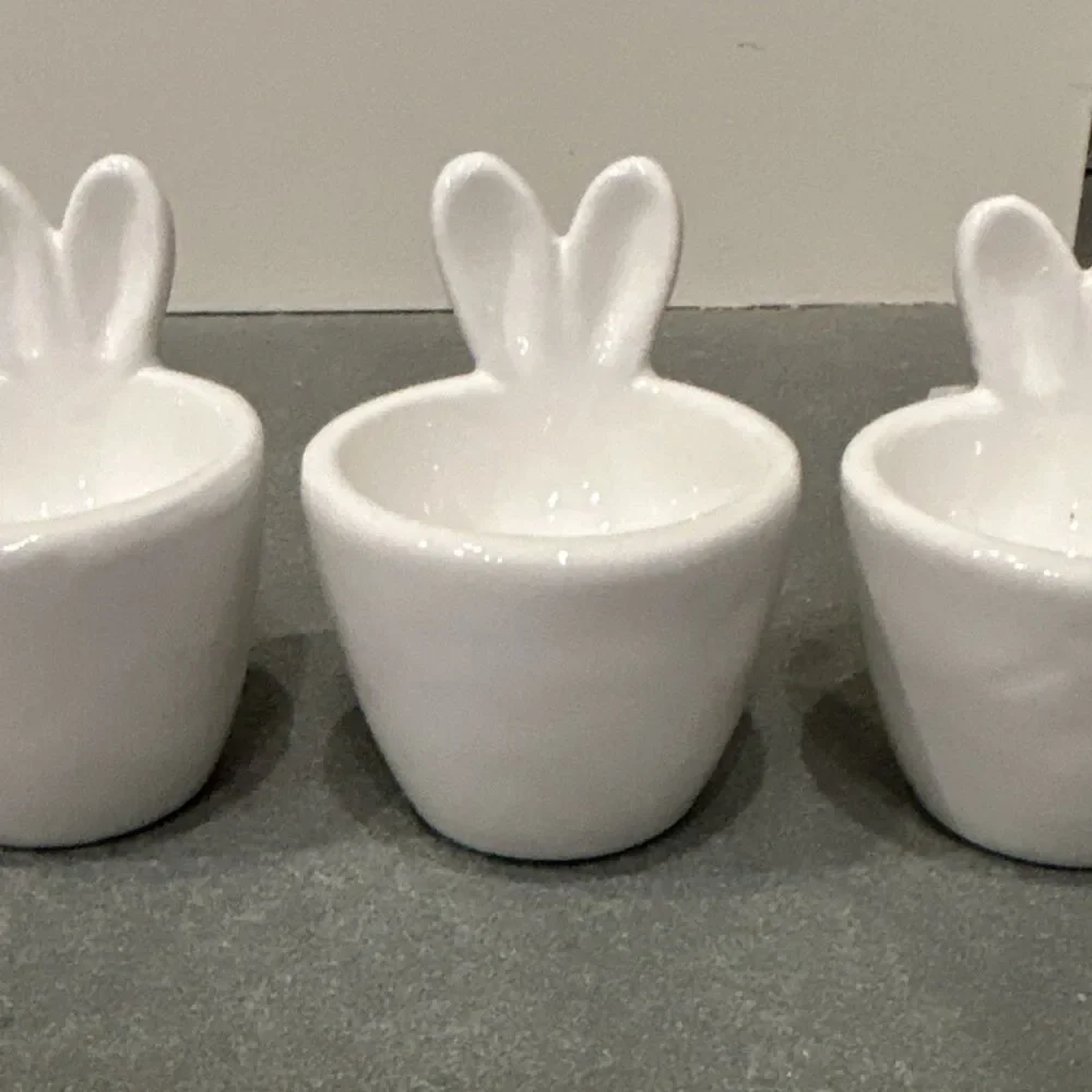 Hobby Lobby Set of 4 Bunny Ear Ceramic Egg Cups White Easter